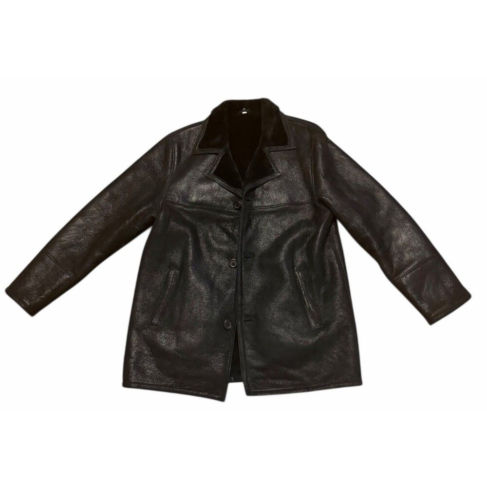 LUX Aston New York 100% Genuine Lambskin Shearling Suede Jacket Men's 44 Black